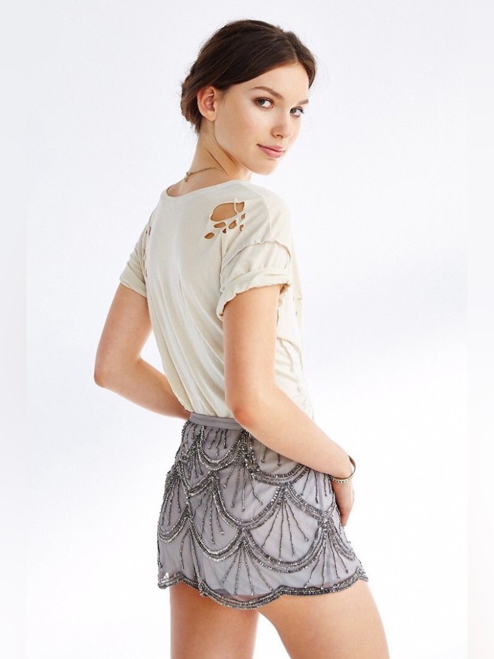 Urban Outfitters Beaded Gray Scallop Shorts